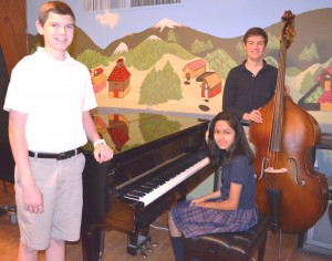 From left, Christ Moffitt, Nasrynn Chowdhury and Thomas Menefee participated in the All-State Music Festival.