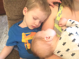 Mrs. Wilkison's grandchildren, Liam and Eric, asleep on mommy.
