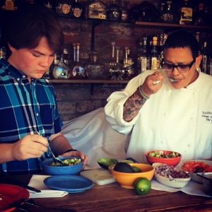 Peter cooking with Chef Silvana for the very first time at the Barrio Cafe