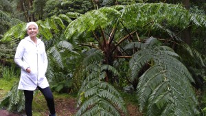 Mrs T near a lagoon in the Azores